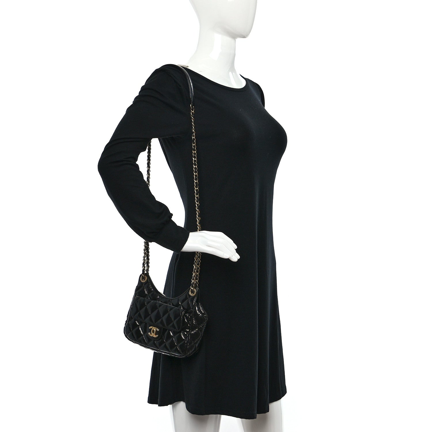 Chanel Shiny Crumpled Calfskin Quilted Small Wavy CC Hobo Black 2 of 10