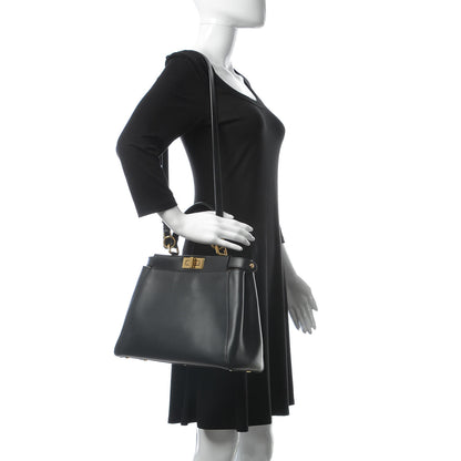 Fendi Vitello Morgan Shiny Nappa Medium Peekaboo Iconic Satchel Black Rosa Plaster 2 of 14