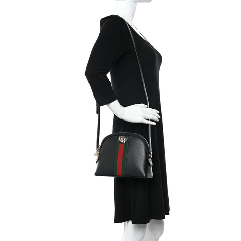 Calfskin GG Web Small Ophidia Dome Shoulder Bag Black