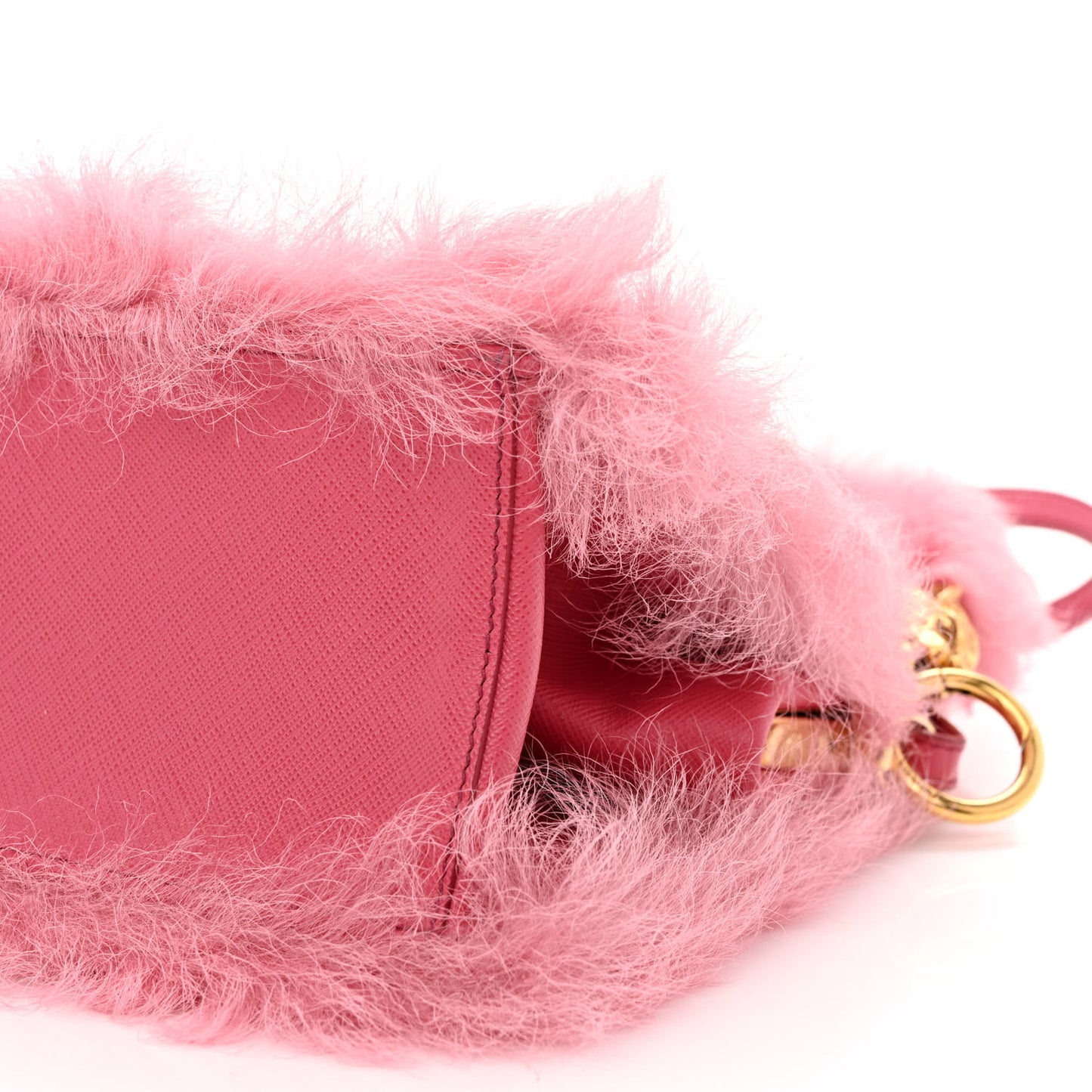 Montone Shearling Fox Fur Saffiano Shoulder Bag Begonia Cammello