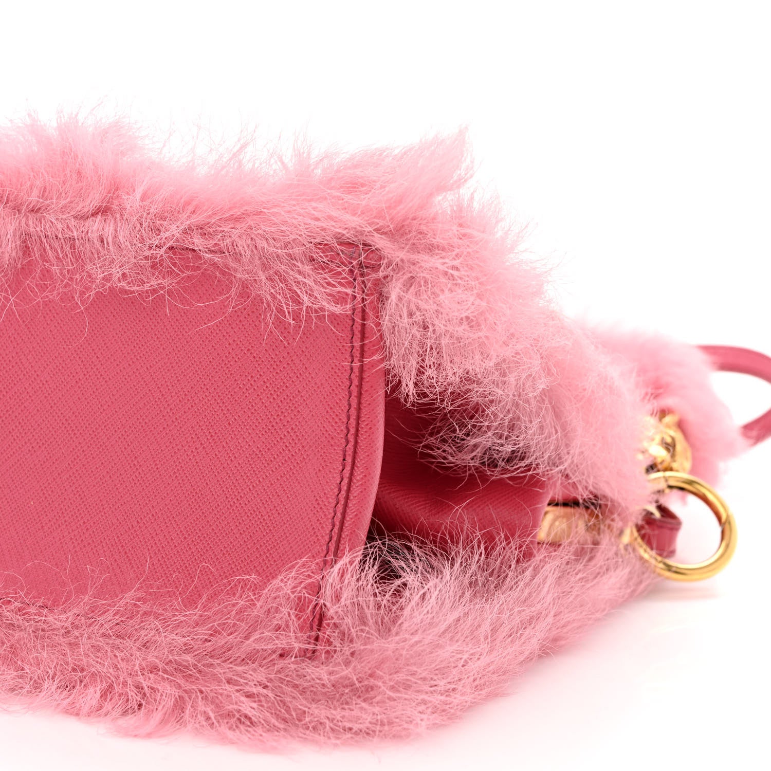 Prada Montone Shearling Fox Fur Saffiano Shoulder Bag Begonia Cammello 11 of 11