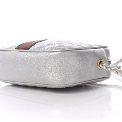 Gucci Laminated Nappa Web Trapuntata Mini GG Shoulder Bag Argento 8 of 10