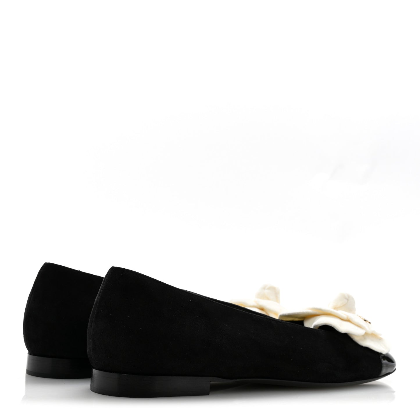 Suede Patent Cap Toe Camellia Ballerina Flats 37.5 Black White