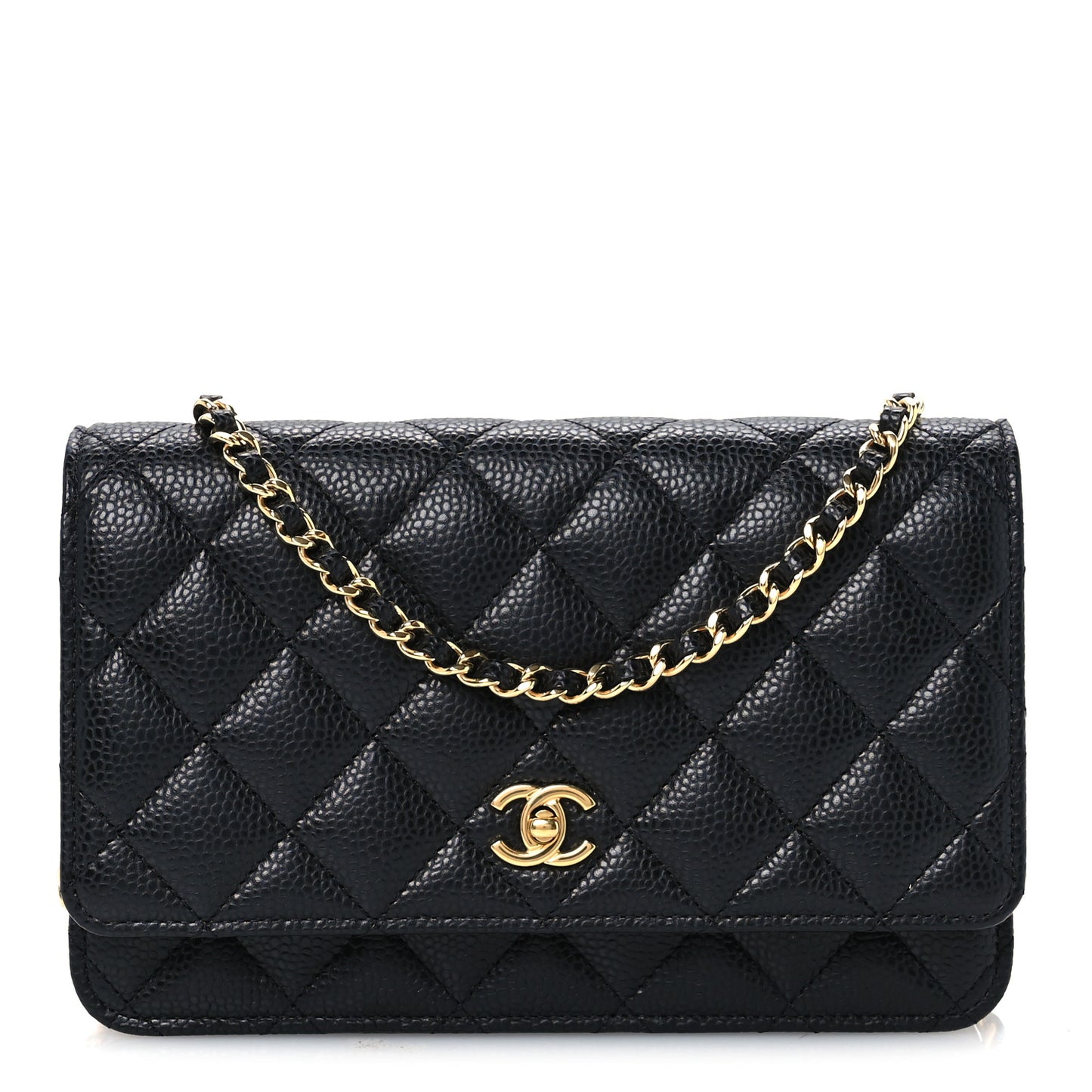 Caviar Quilted CC Turnlock Wallet On Chain WOC Black