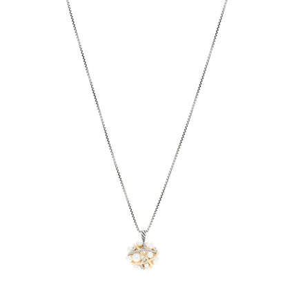 David Yurman Sterling Silver 18K Yellow Gold Diamond Cultured Pearl Cluster Pendant Necklace 1 of 4
