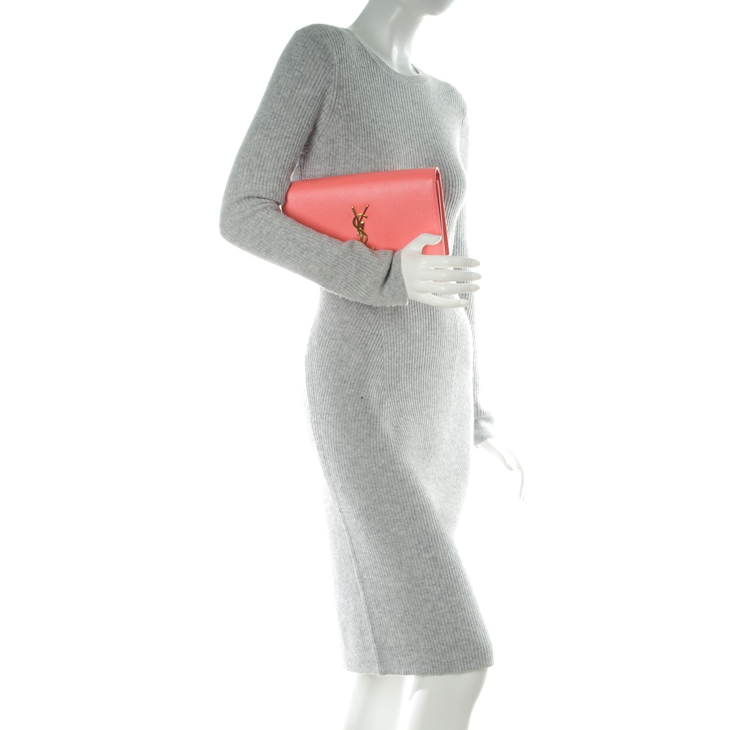 Saint Laurent Grain De Poudre Classic Monogram Clutch Rose Clair 2 of 6