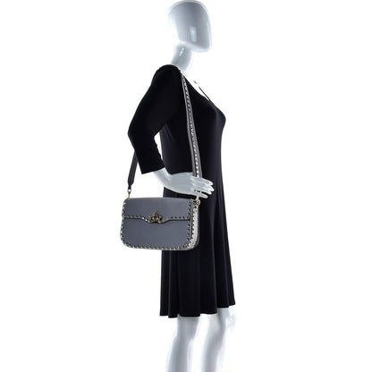 Valentino Garavani Pebbled Calfskin Medium Rockstud Flap Saddle Bag Pastel Grey 2 of 13