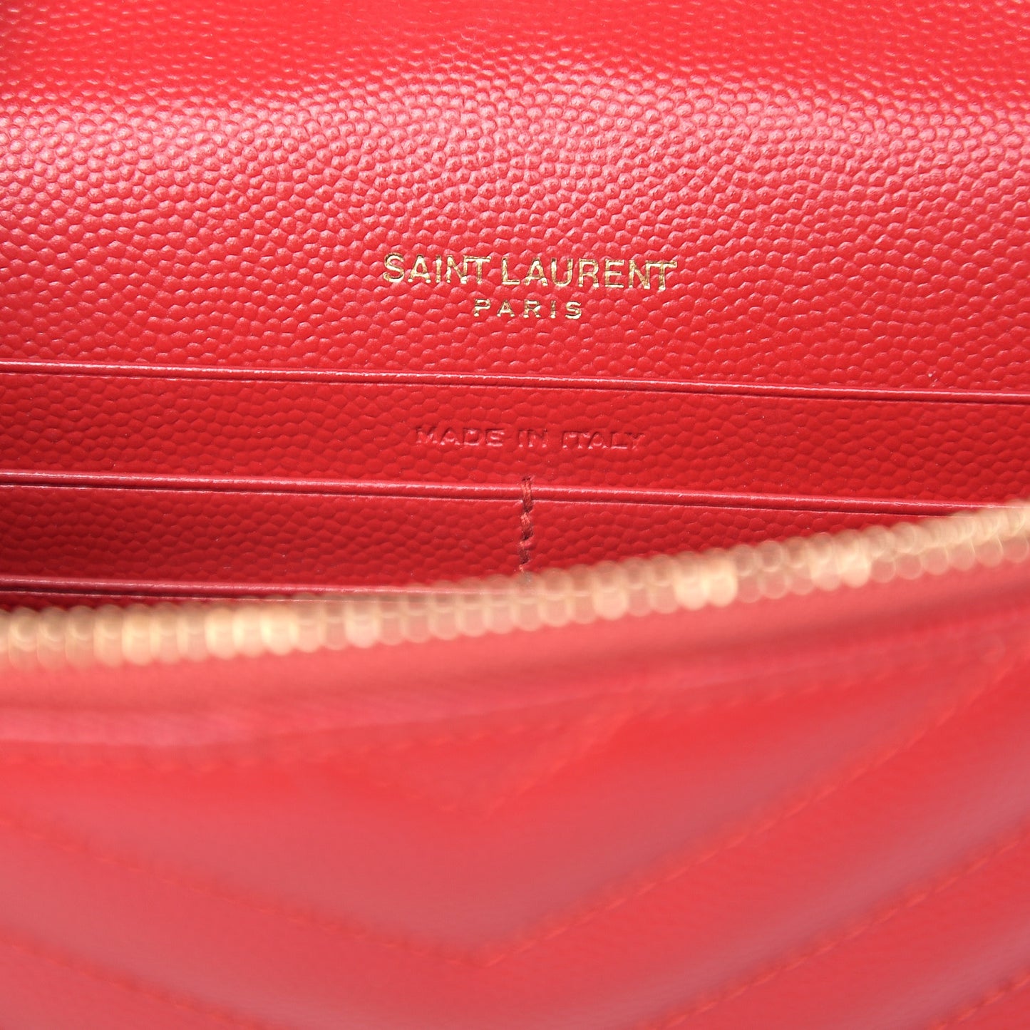 Grain De Poudre Matelasse Chevron Monogram Envelope Chain Wallet New Red