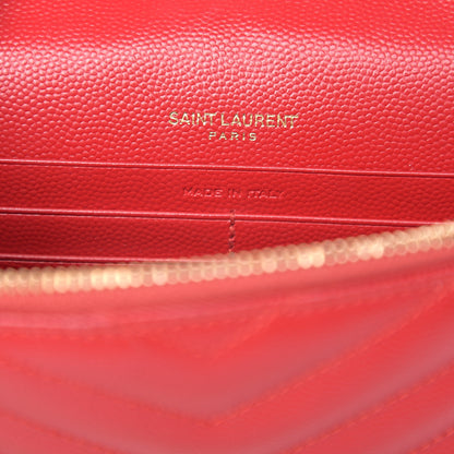 Saint Laurent Grain De Poudre Matelasse Chevron Monogram Envelope Chain Wallet New Red 5 of 9