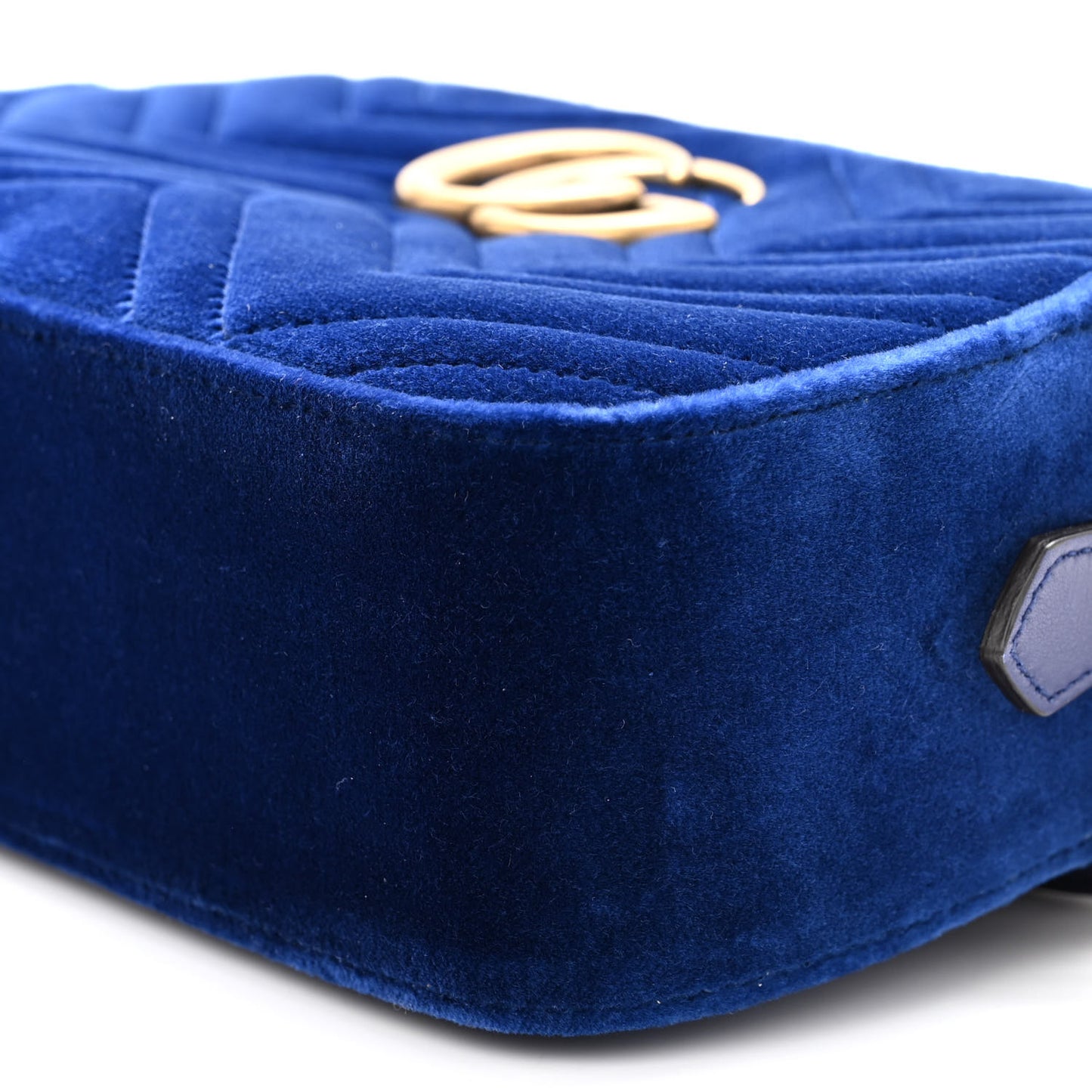 Velvet Matelasse Small GG Marmont Chain Shoulder Bag Cobalt