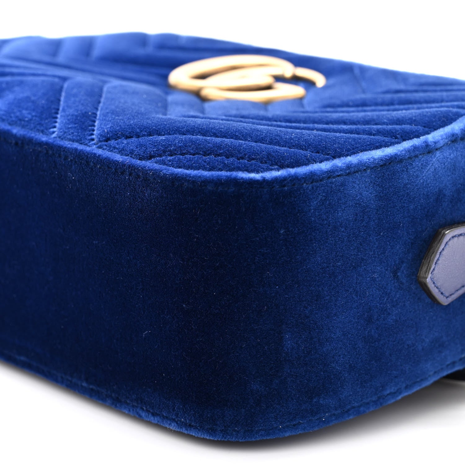 Gucci Velvet Matelasse Small GG Marmont Chain Shoulder Bag Cobalt 10 of 11