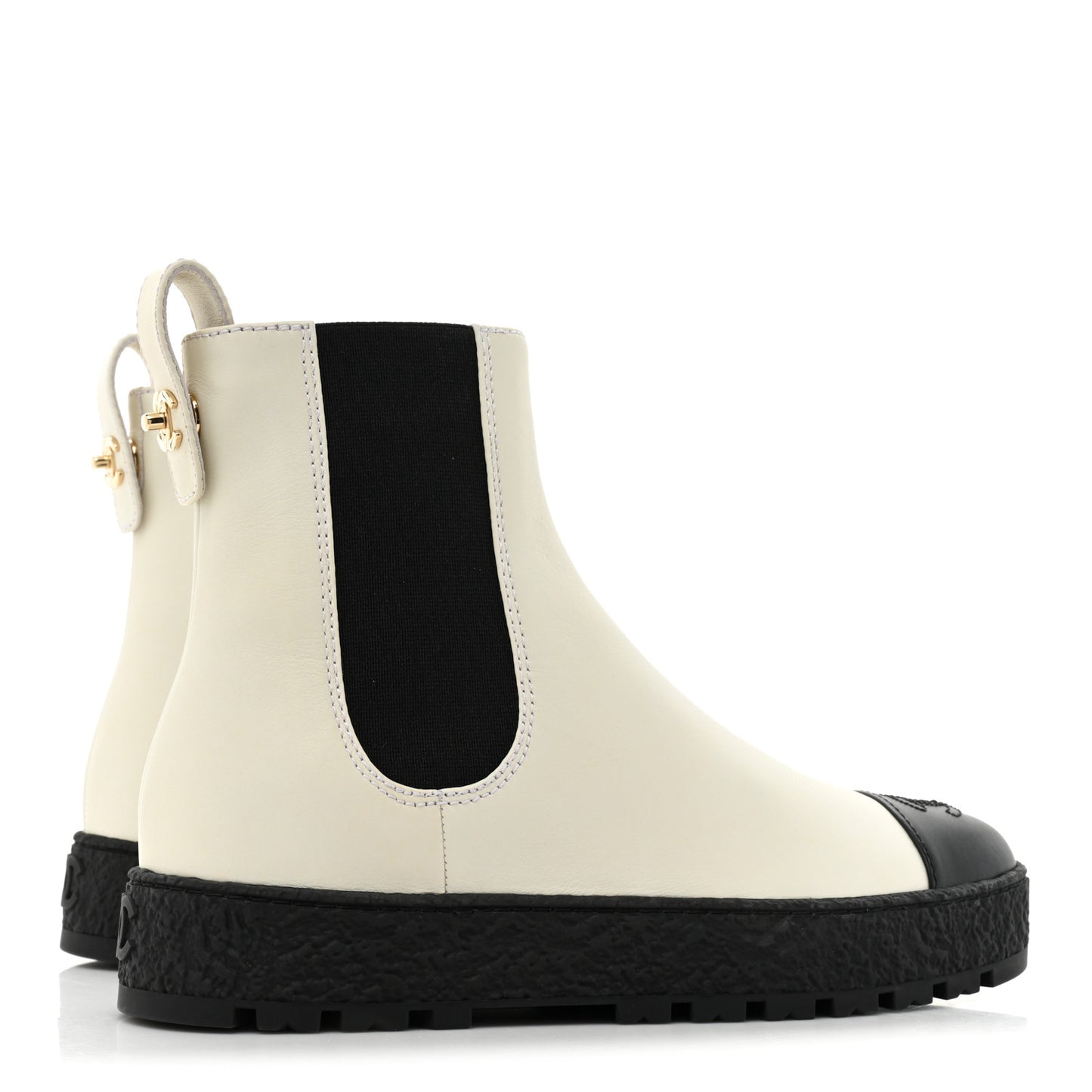 Calfskin Cap Toe CC Ankle Boots 38 White Black