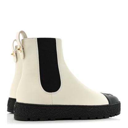 Chanel Calfskin Cap Toe CC Ankle Boots 38 White Black 5 of 10