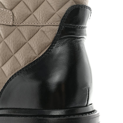 Chanel Calfskin Shiny Calfskin Quilted Lace Up Combat Boots 38.5 Dark Beige Black 11 of 13