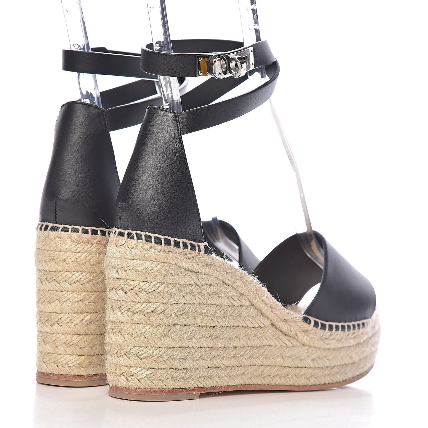 Calfskin Tivoli Espadrille Wedge Sandals 38 Black
