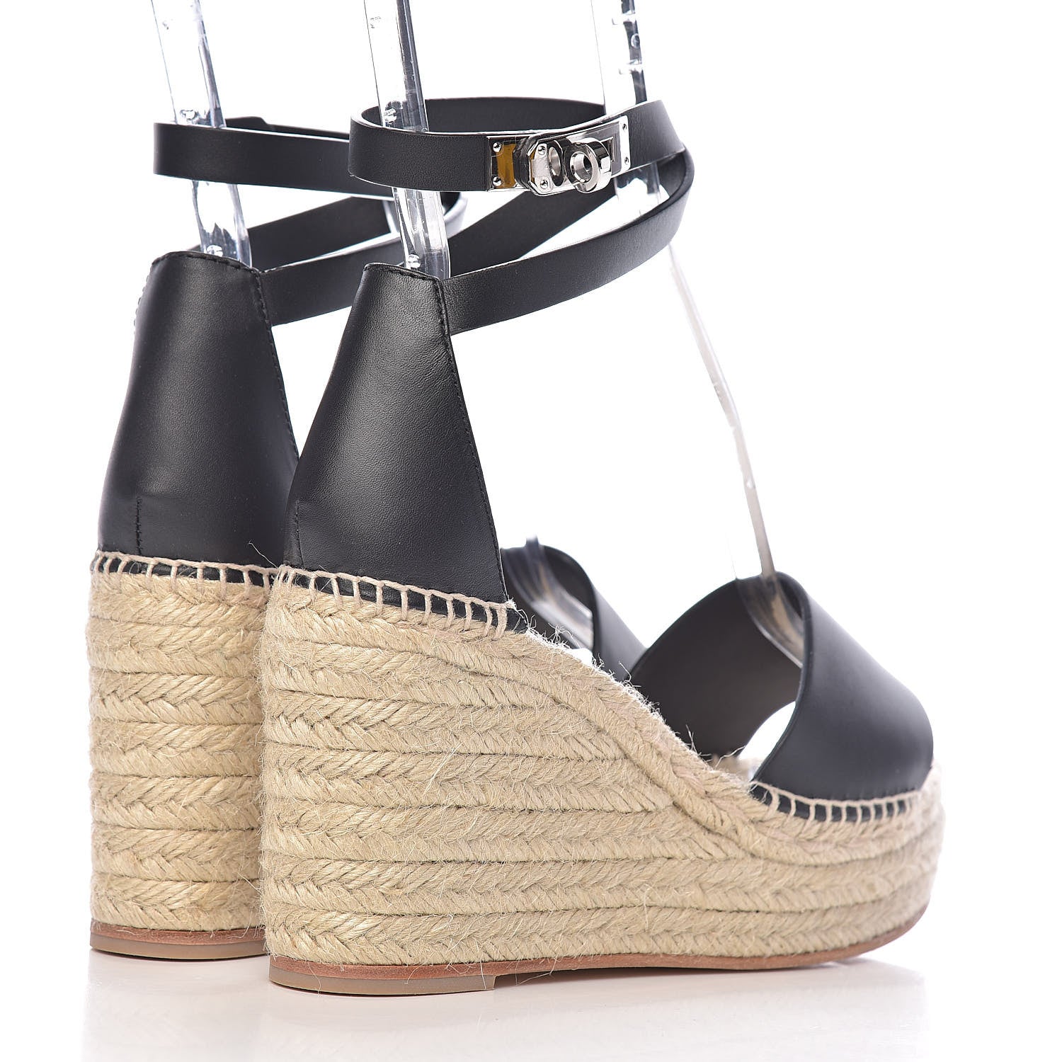 Hermes Calfskin Tivoli Espadrille Wedge Sandals 38 Black 4 of 11