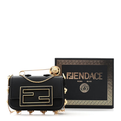 Fendi X VERSACE Vitello Seta Fendace Studded Nano Brooch Baguette Black 11 of 11