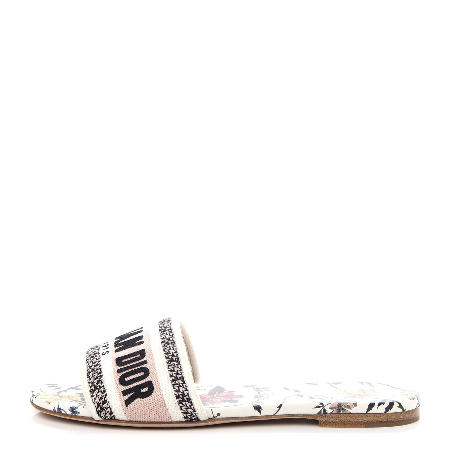 Canvas Rose Mutabilis Embroidered Dway Flat Slide Sandals 37.5 Pink Multicolor