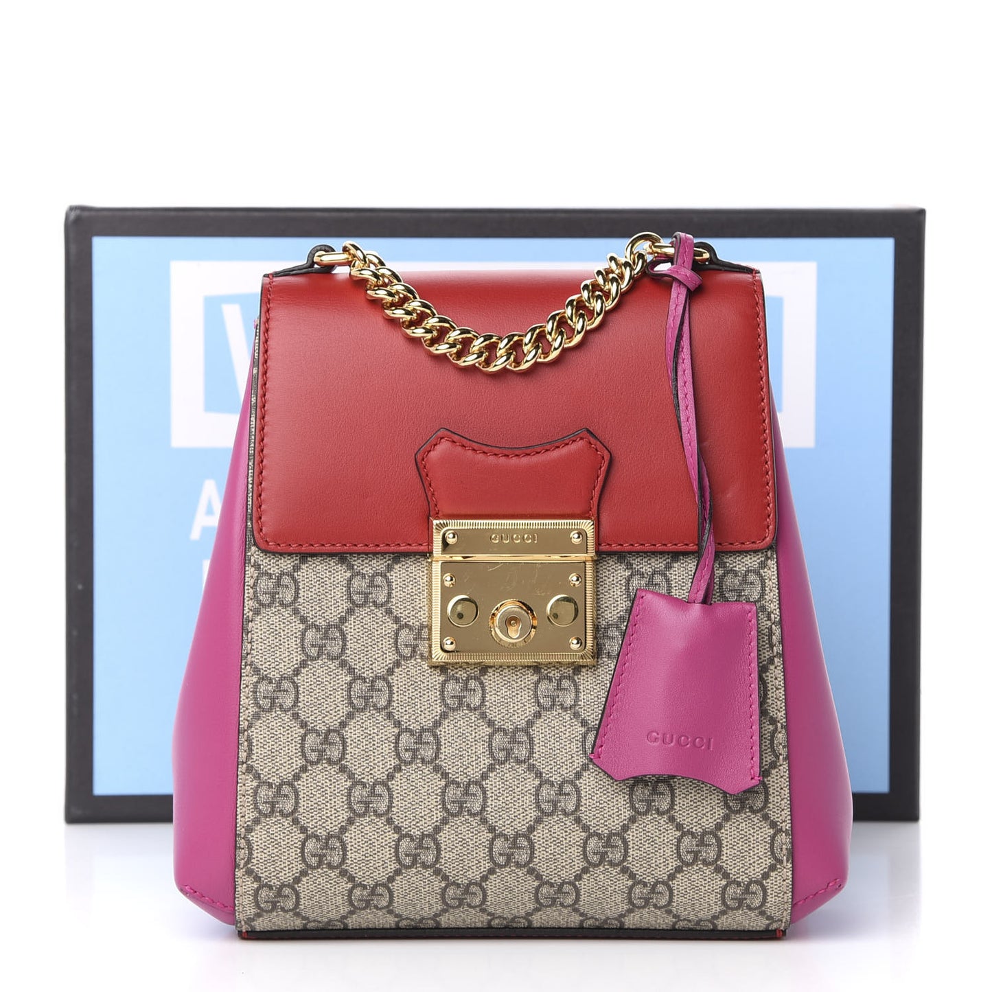 GG Supreme Monogram Calfskin Padlock Backpack Beige Hibiscus Red New Rosette