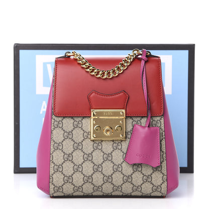 Gucci GG Supreme Monogram Calfskin Padlock Backpack Beige Hibiscus Red New Rosette 13 of 13