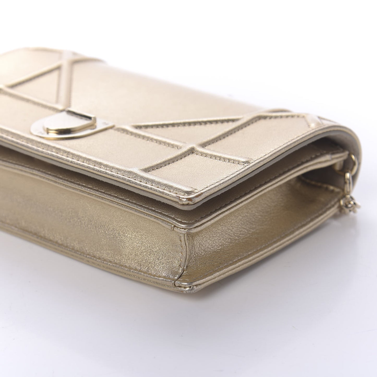 Metallic Calfskin Diorama Wallet on Chain Pouch Light Gold