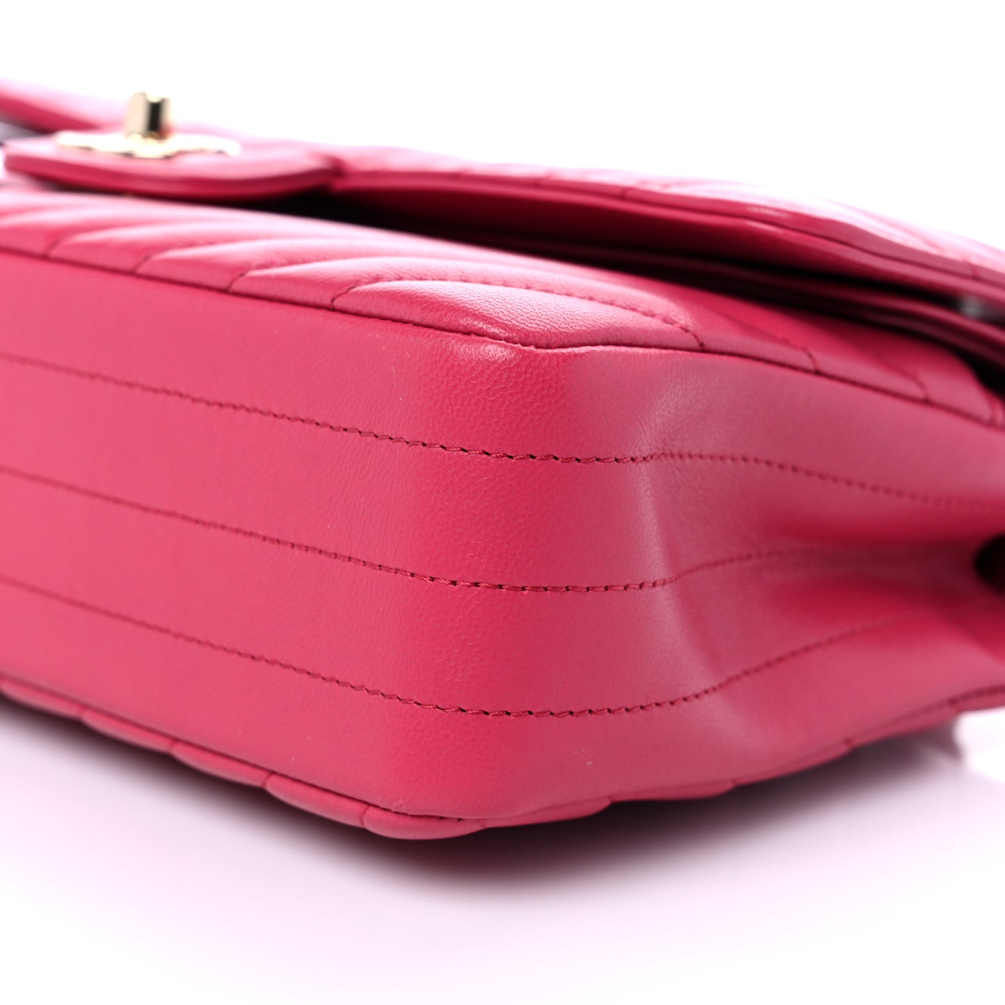 Lambskin Chevron Quilted Medium Double Flap Dark Pink