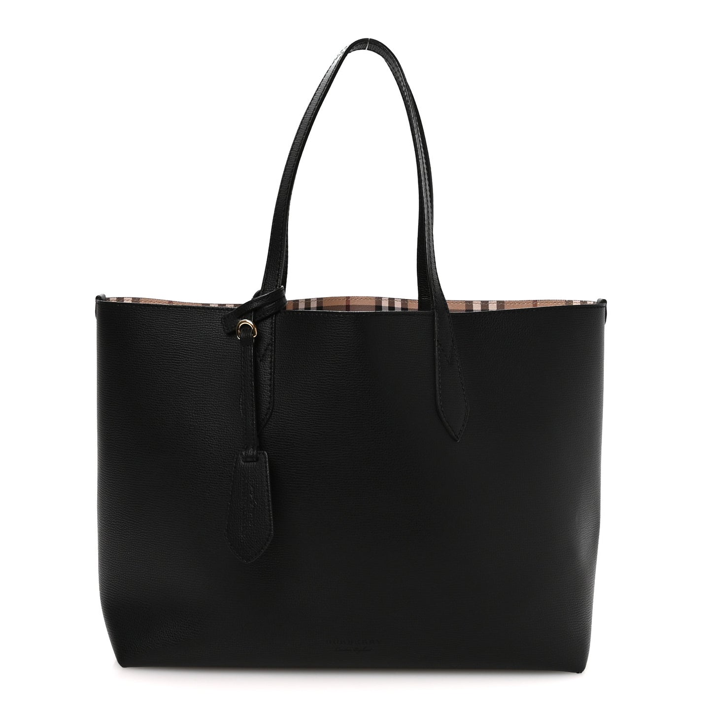 Grainy Calfskin Haymarket Check Medium Reversible Tote Black