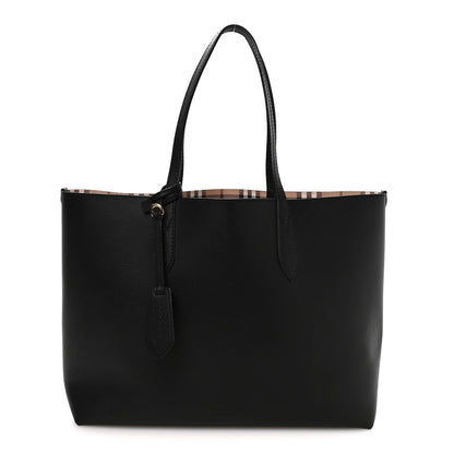Burberry Grainy Calfskin Haymarket Check Medium Reversible Tote Black 3 of 17