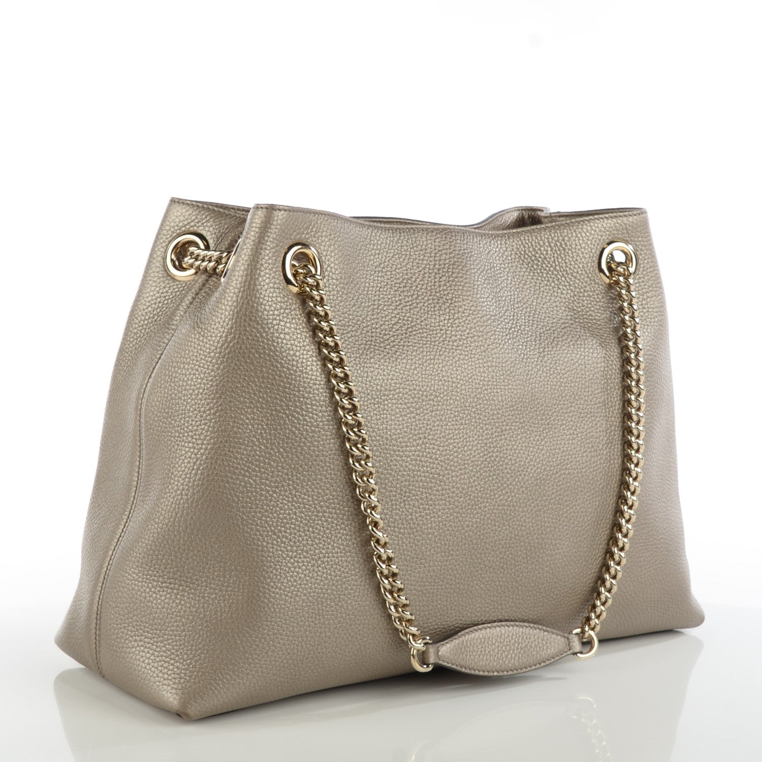 Gucci Metallic Pebbled Calfskin Medium Soho Chain Shoulder Bag Golden Beige 3 of 7