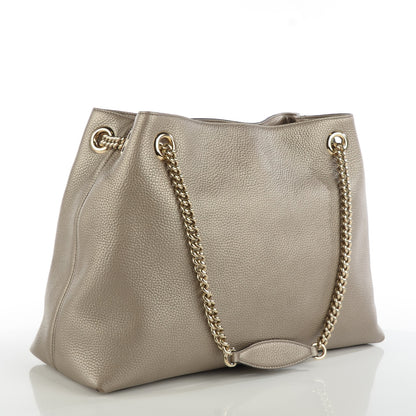 Gucci Metallic Pebbled Calfskin Medium Soho Chain Shoulder Bag Golden Beige 3 of 7