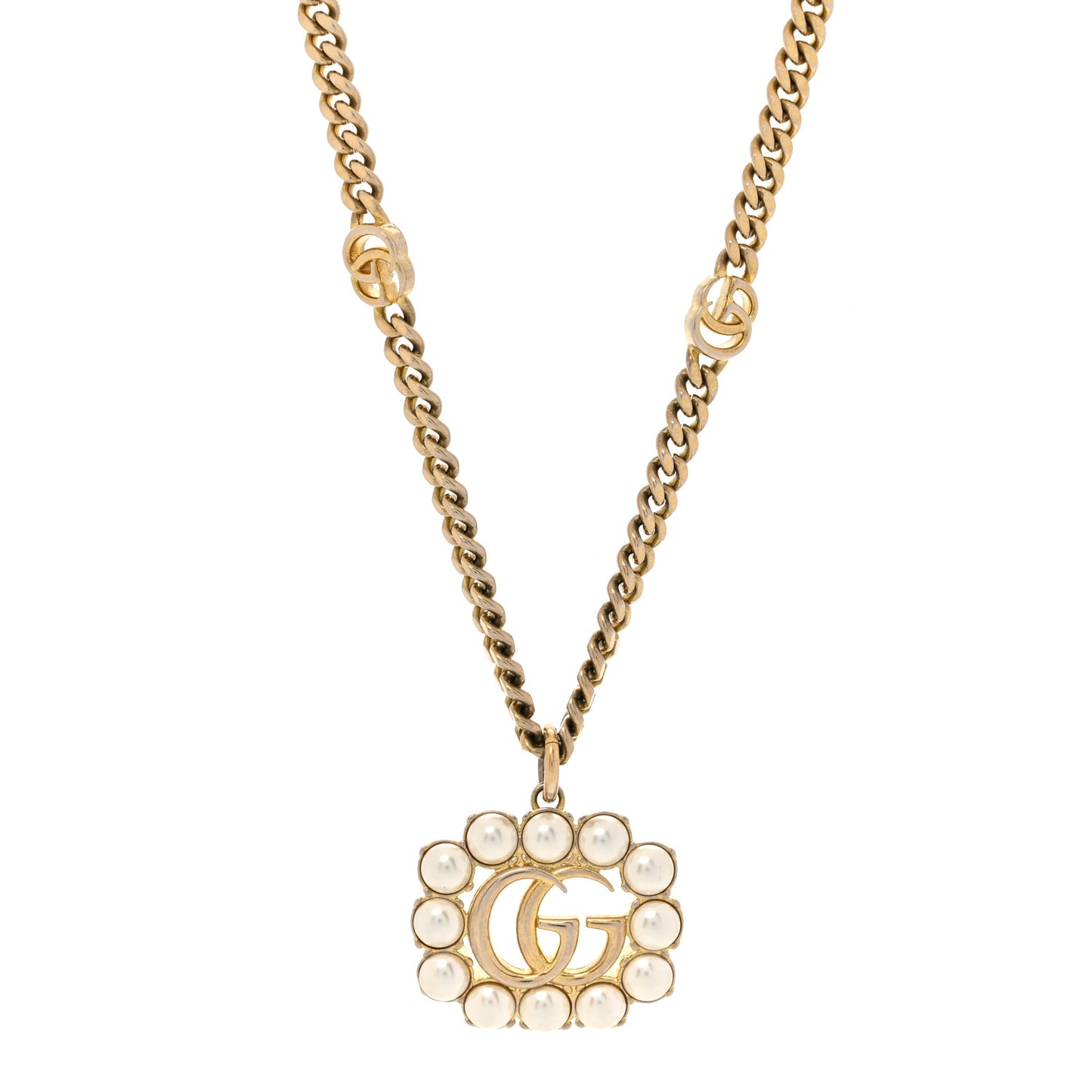 Pearl Embellished Double G Necklace Aged Gold