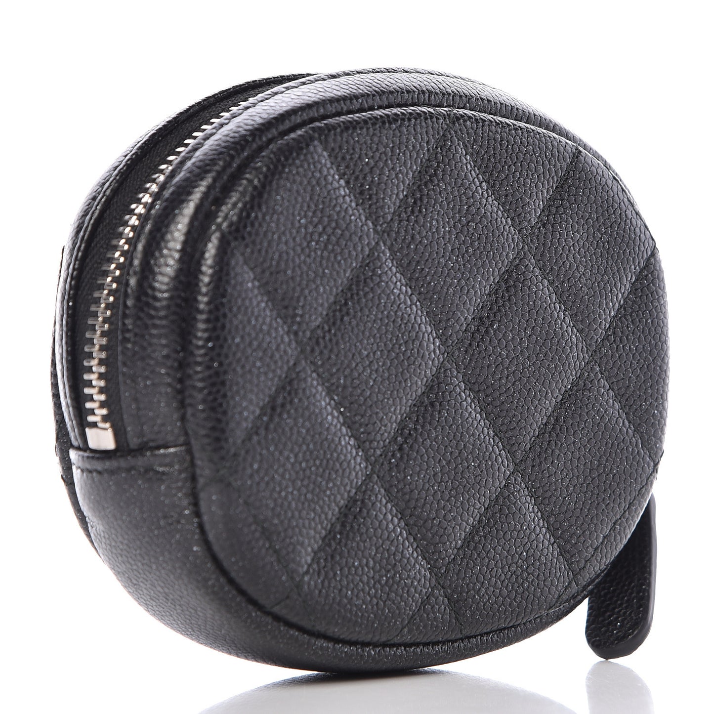 Iridescent Caviar Quilted Zip Around Classic Coin Purse Black