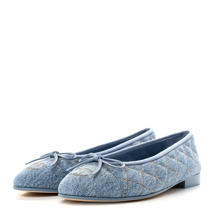 Chanel Denim Quilted CC Cap Toe Ballerina Flats 36.5 Light Blue 4 of 10