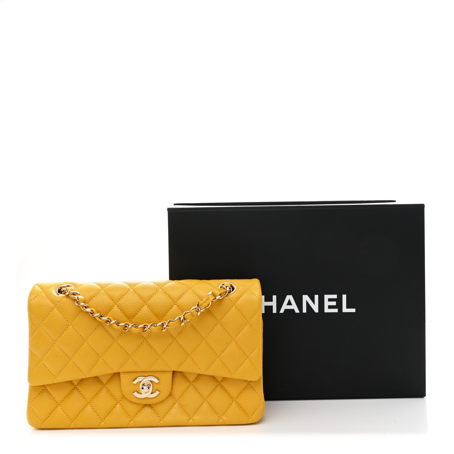Chanel Caviar Quilted Medium Double Flap Yellow 21 of 21