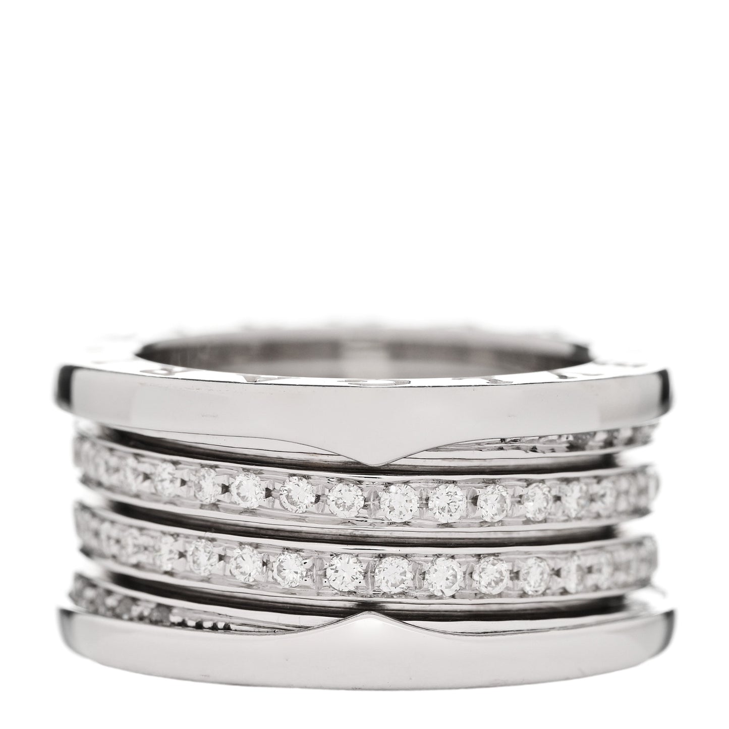 18K White Gold Diamond B.Zero1 Four-Band Full Pave Ring 53 6.25