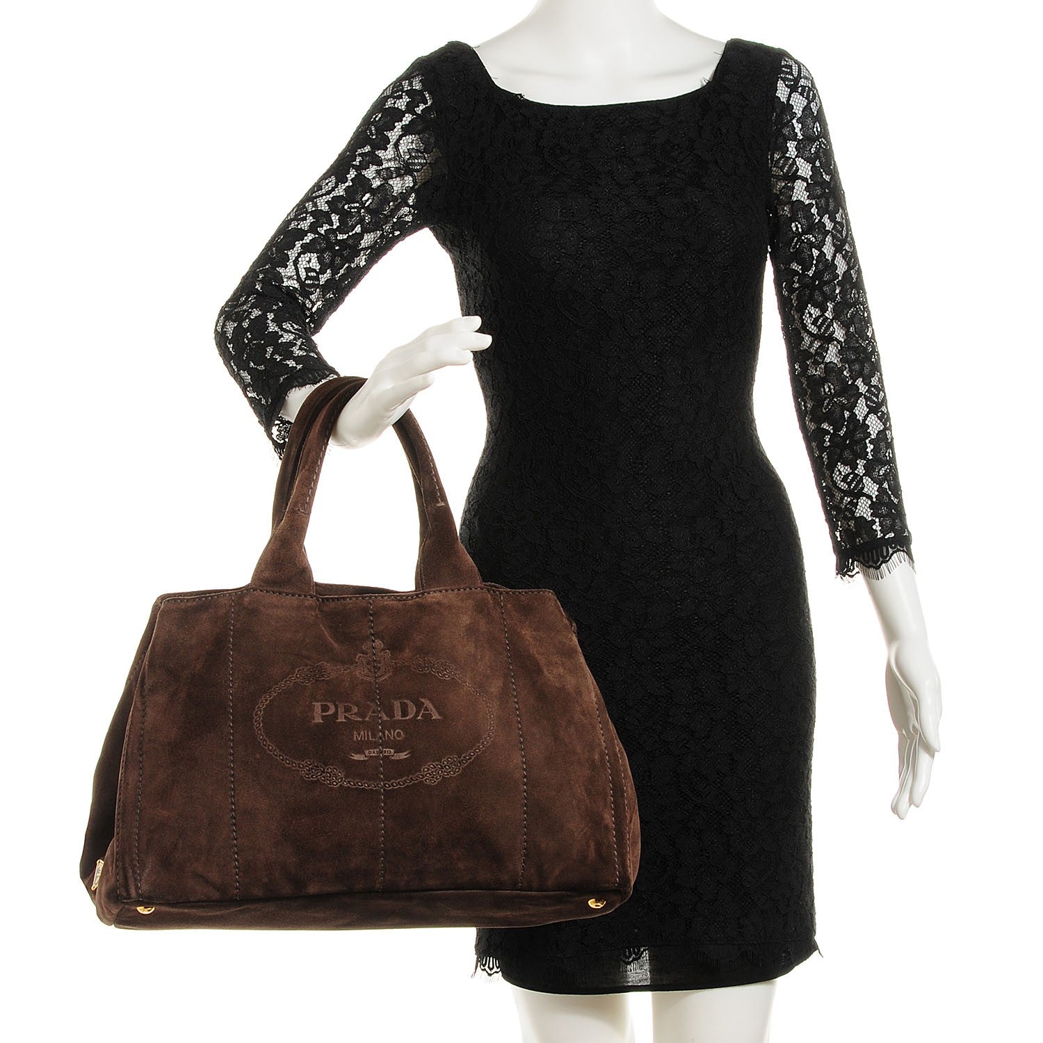 Prada Suede Scamosciato Logo Tote Brown 2 of 10