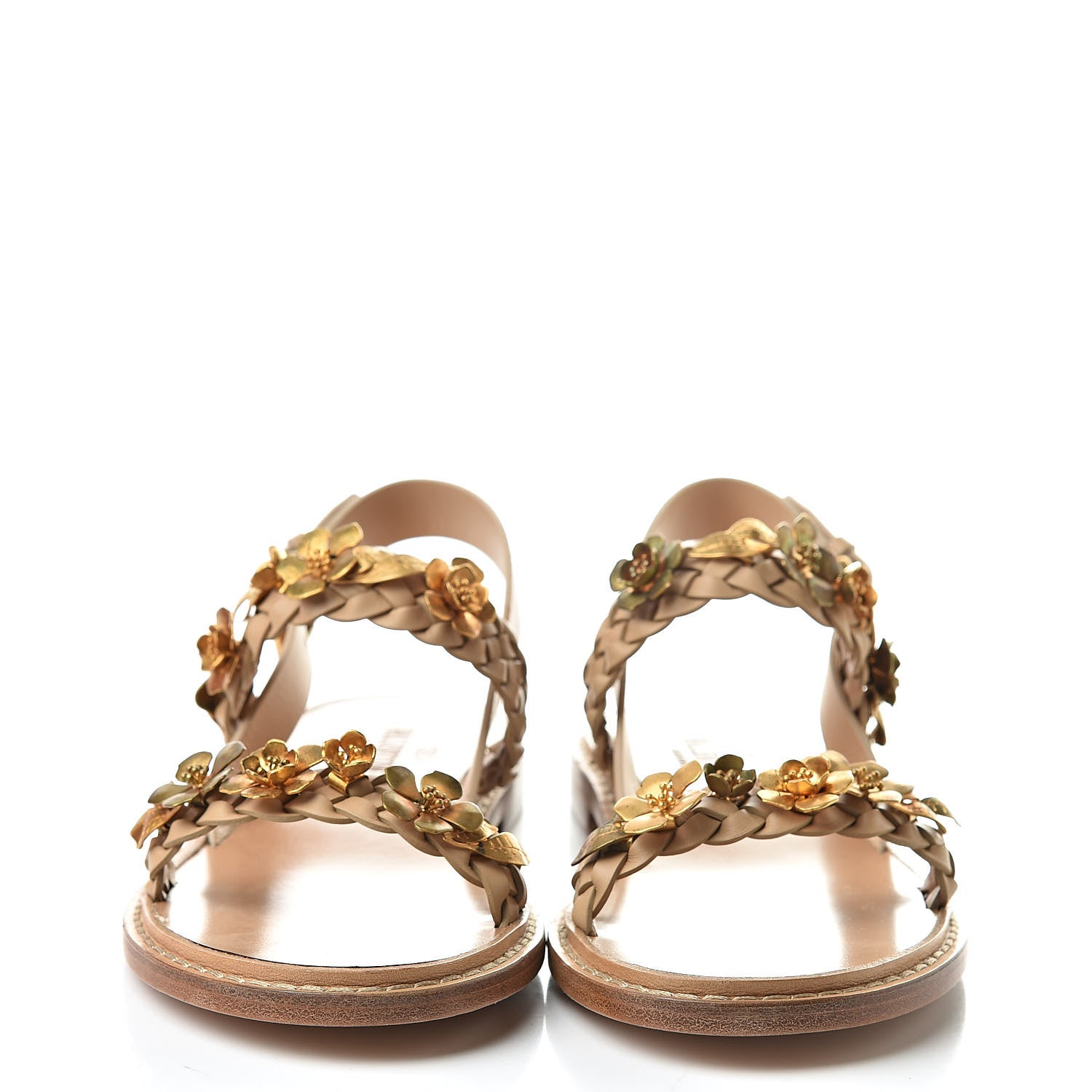 Valentino Garavani Nappa Flower Braid Flat Sandals 37.5 Naturale 2 of 10