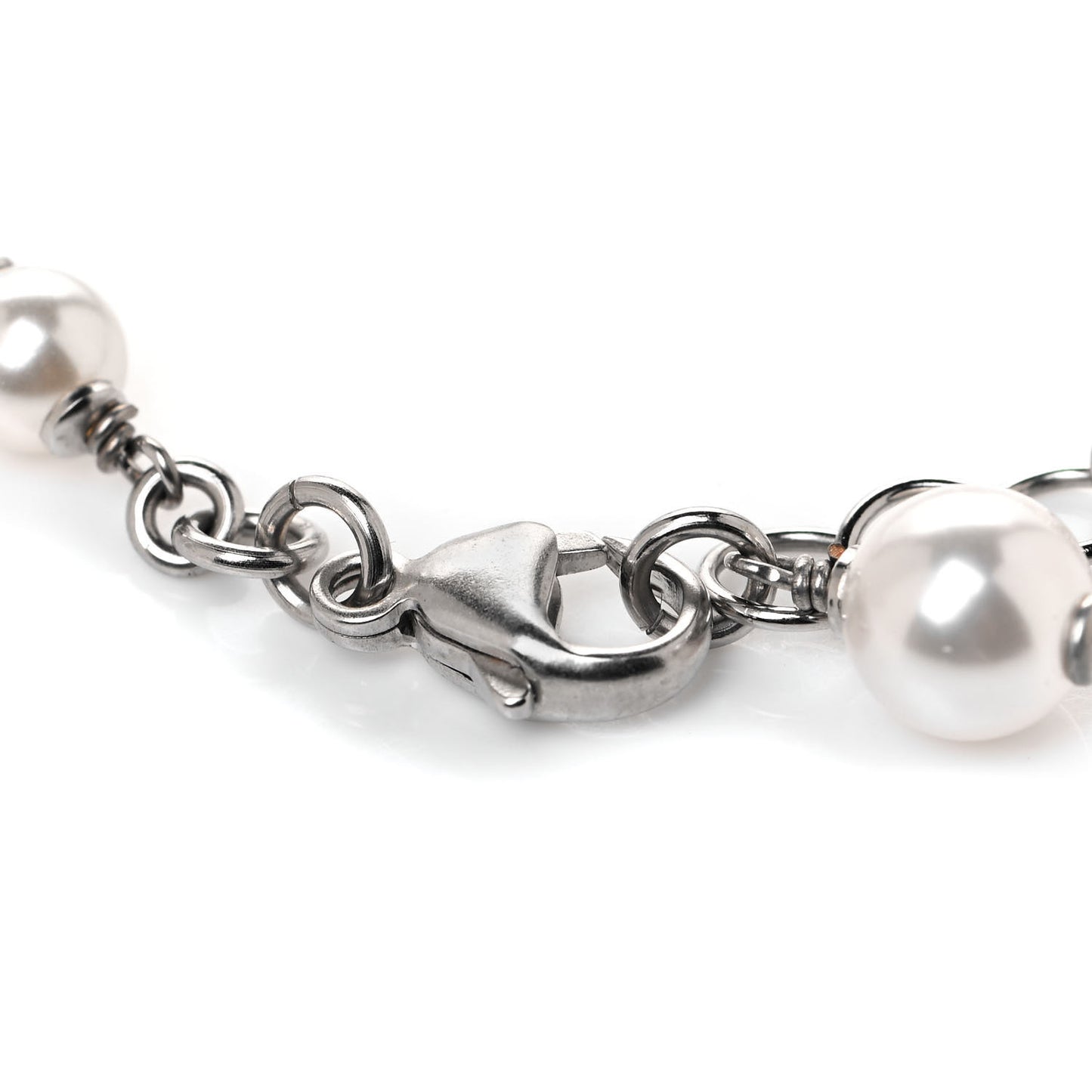 Crystal Pearl CC Bracelet Silver