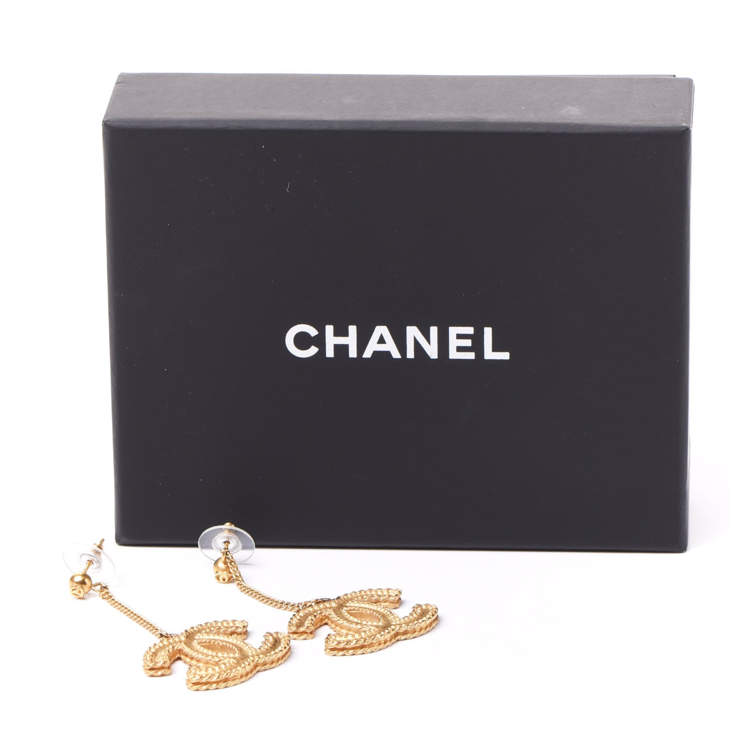 Chanel CC Drop Earrings Matte Gold 5 of 5