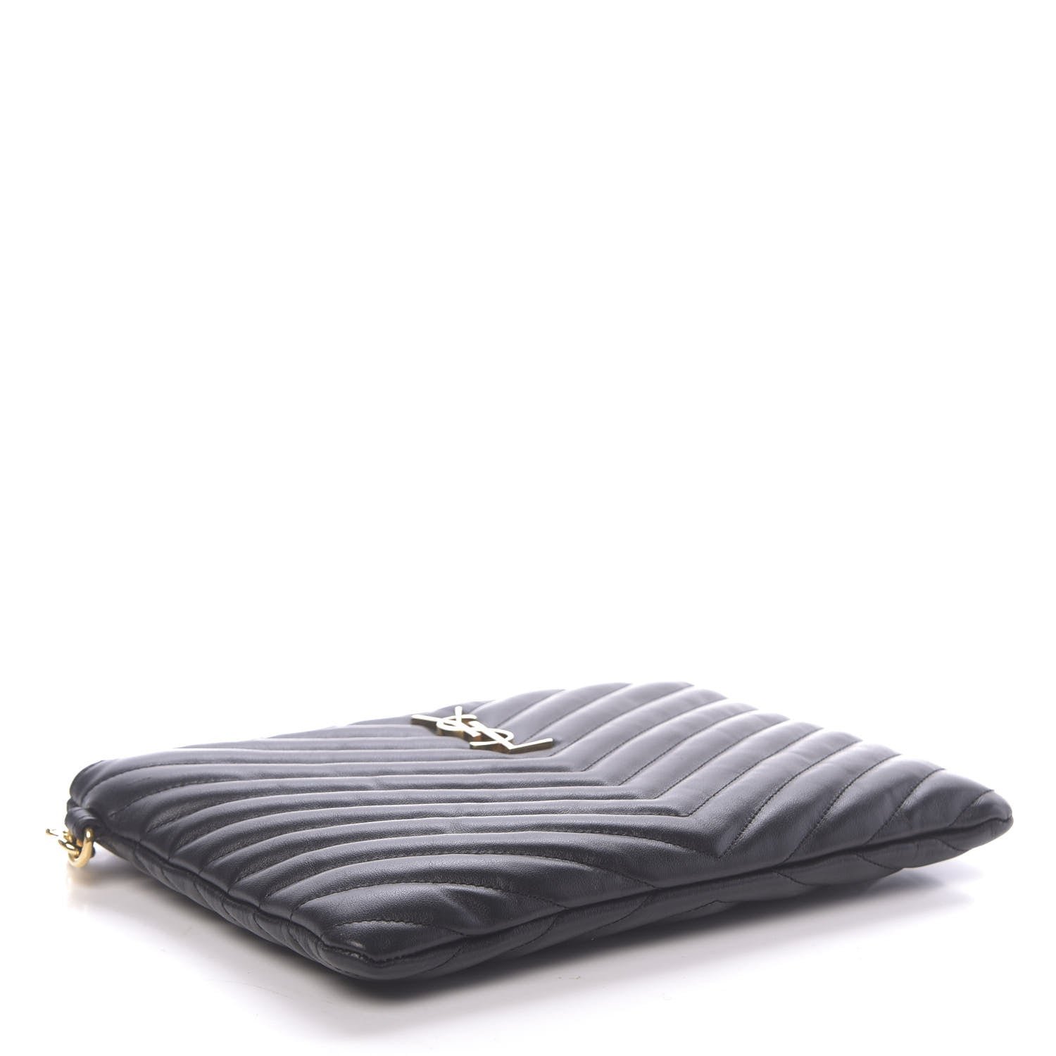 Saint Laurent Calfskin Matelasse Chevron Monogram A5 Wristlet Black 4 of 8