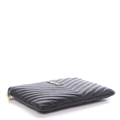 Saint Laurent Calfskin Matelasse Chevron Monogram A5 Wristlet Black 4 of 8