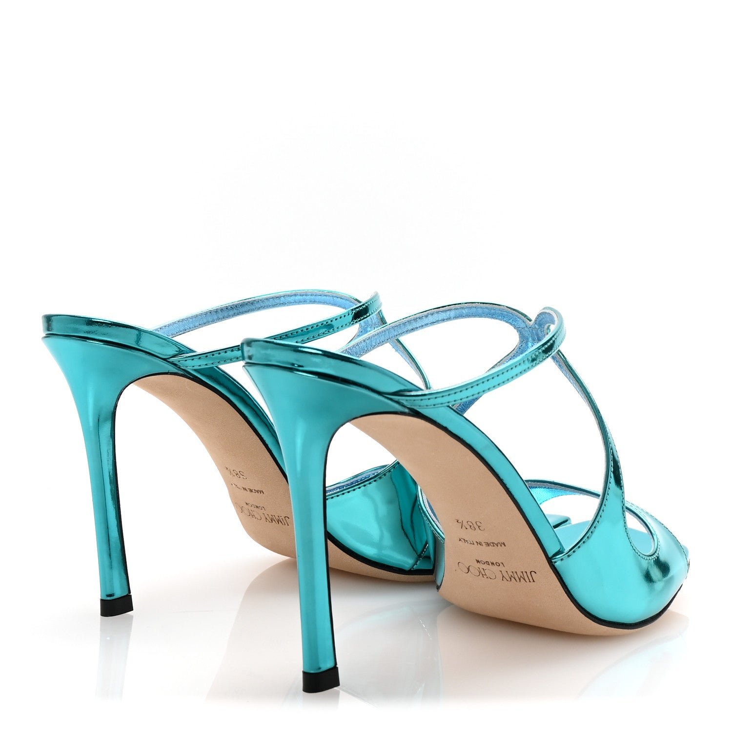 Jimmy Choo Metallic Calfskin Anise 95 Sandals 38.5 Malibu 1740830