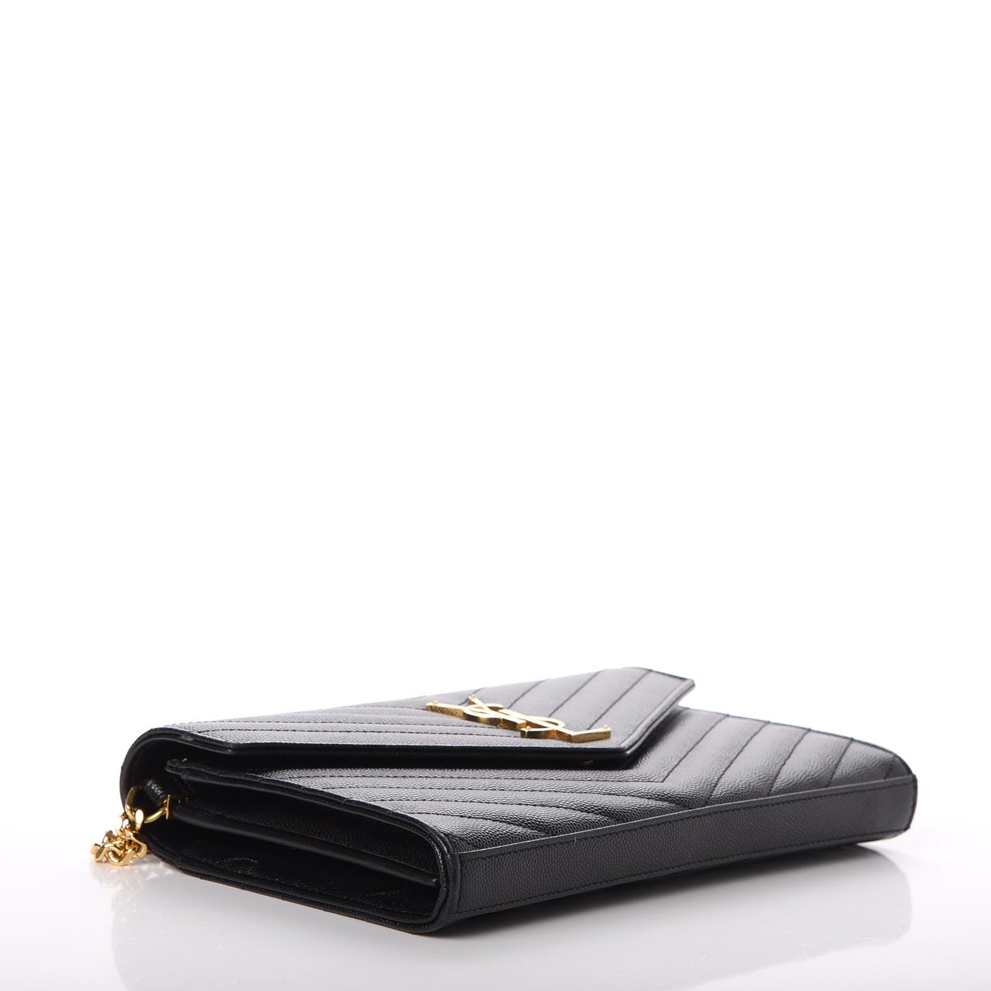 Grain De Poudre Matelasse Chevron Monogram Chain Wallet Black