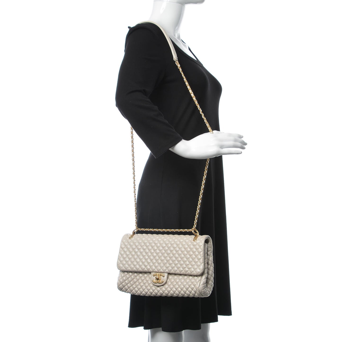 Metallic Calfskin Micro Quilted Medium Flap White