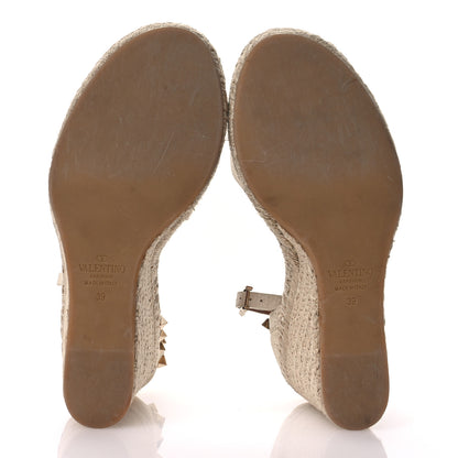 Valentino Garavani Grained Calfskin Rockstud Crisscross Ankle Strap Espadrille Wedge Sandals 39 Light Ivory 6 of 12