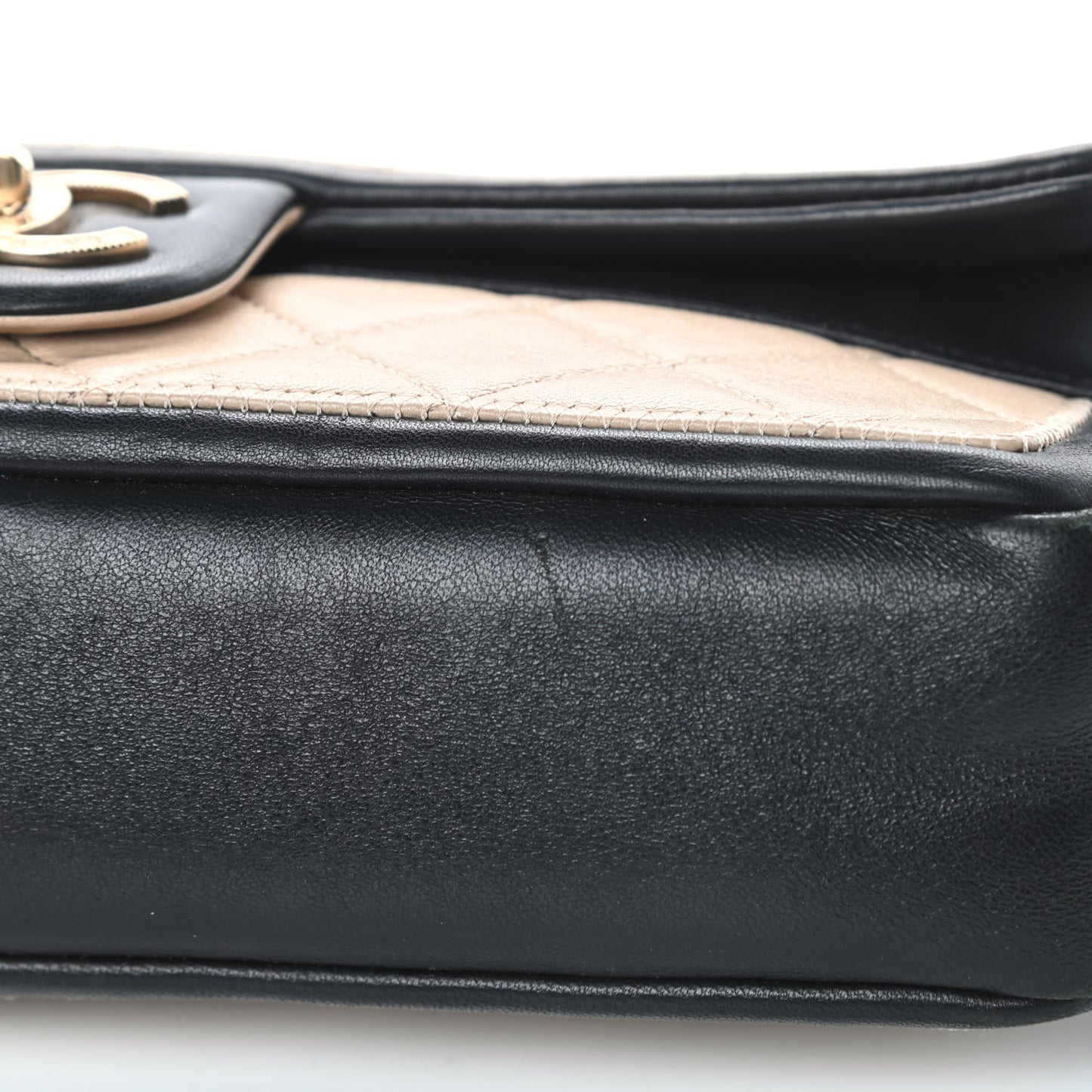 Calfskin Quilted Medium Graphic Flap Beige Black