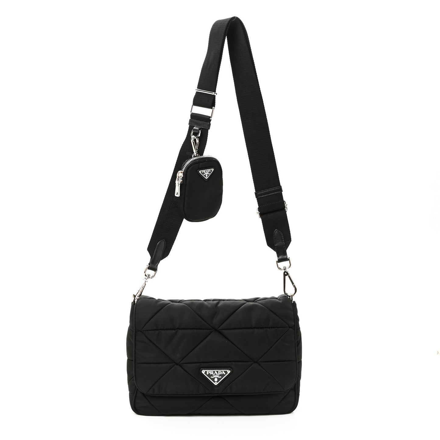 Re-Nylon Quilted Padded Flap Shoulder Bag Black