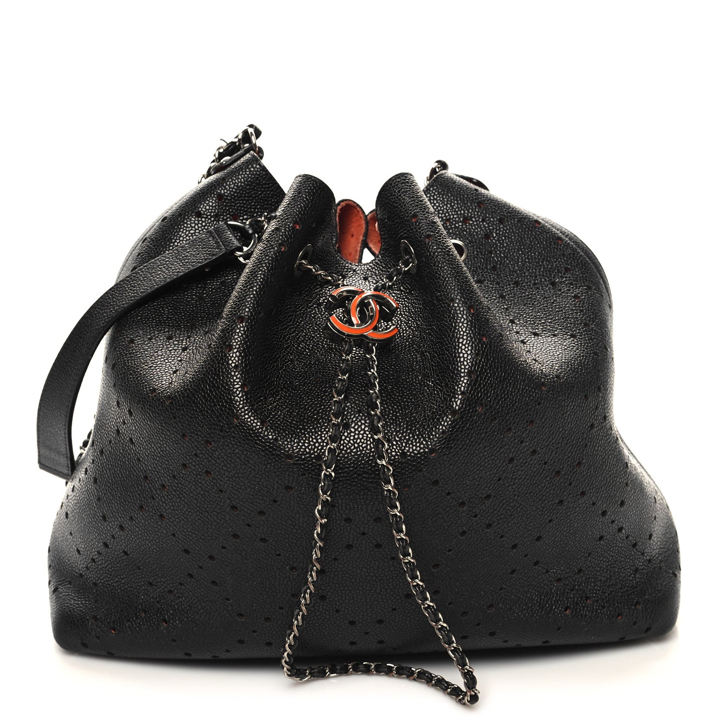Caviar Perforated Drawstring CC Bag Black Orange