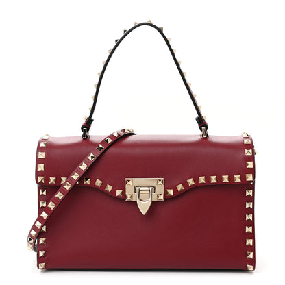 Valentino Garavani Vitello Medium Rockstud Top Handle Shoulder Bag Rubino 1 of 13
