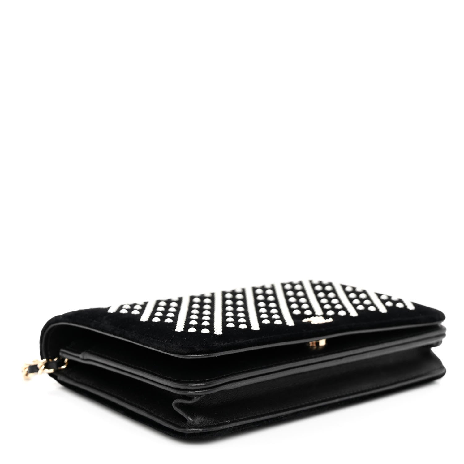 Chanel Velvet Pearl Diamond Embellished Wallet On Chain WOC Black 4 of 13
